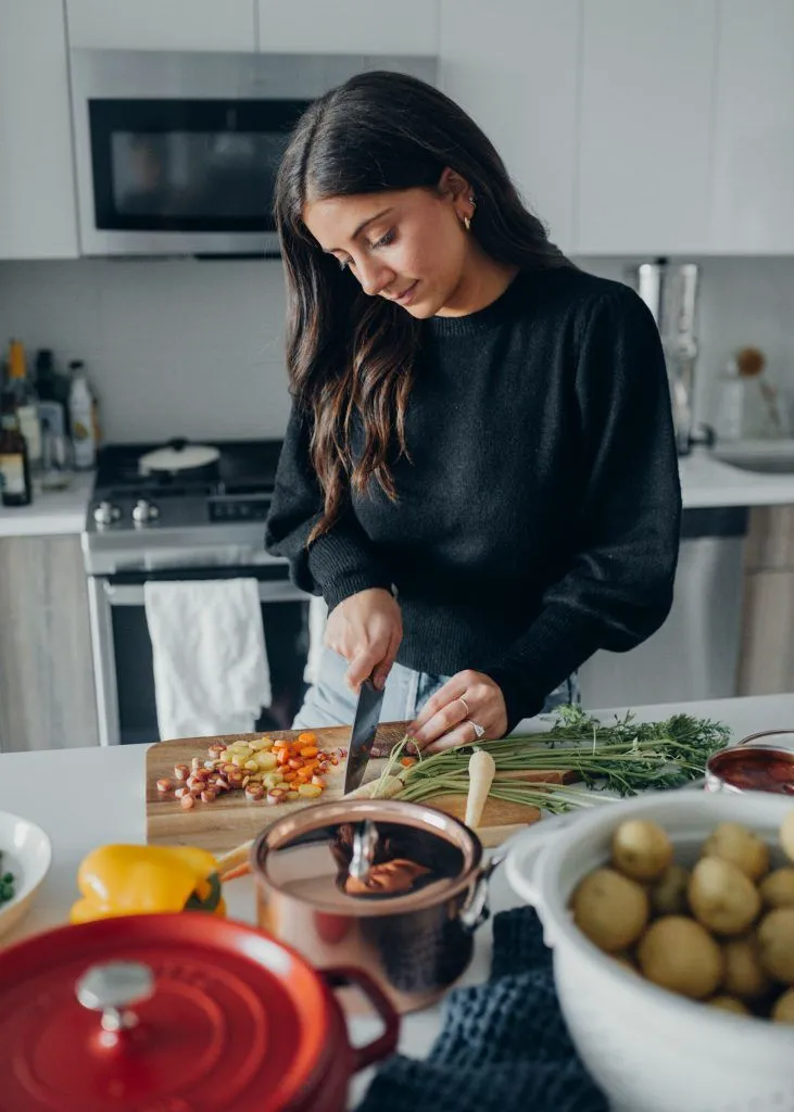 Organized kitchen workspace with fresh ingredients